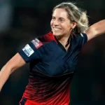 Australian cricketer Sophie Molineux in action on the field, showcasing her athleticism and focus during a professional match.
