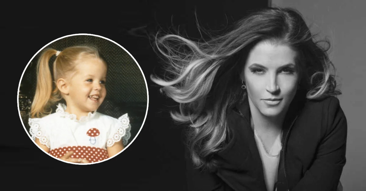 Young Lisa Marie Presley smiling with Elvis Presley in a 1970s photo
