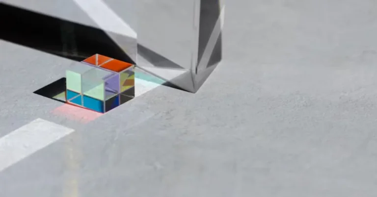 A crystal prism splitting a beam of white light into a colorful rainbow spectrum, with abstract data charts and connected nodes flowing from each color, symbolizing scattered data turning into actionable insights.