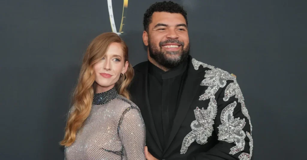 Allie Schwarzwalder smiling alongside Cameron Heyward, reflecting her life as a former athlete, designer, and family-focused personality.
