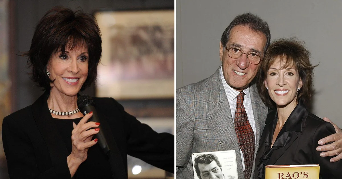 Deana Martin performing onstage, smiling with elegance, reflecting her career as a singer and daughter of Dean Martin.