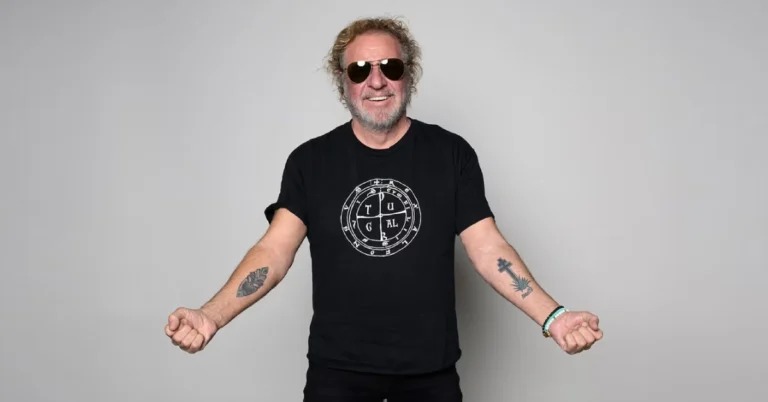 Rock legend Sammy Hagar performing live on stage, showcasing his energetic presence and iconic style that highlights his music and career legacy.
