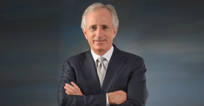 Portrait of Bob Corker, former U.S. Senator from Tennessee, symbolizing his journey from businessman and Chattanooga mayor to influential political leader.