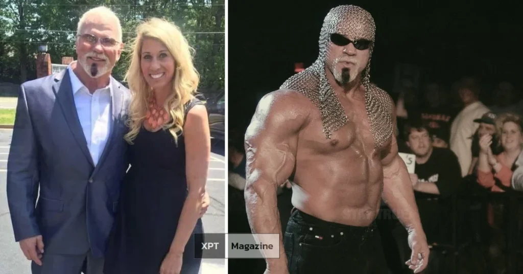 Portrait of Christa Podsedly smiling alongside husband Scott Steiner, capturing their close bond and her graceful, private presence in the wrestling world.