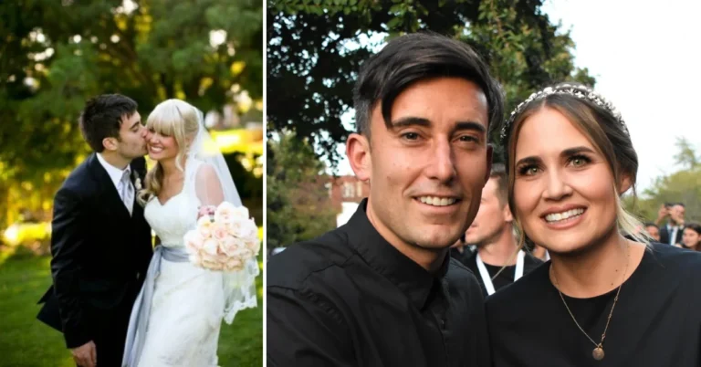Phil Wickham smiling with his wife Mallory Plotnik, capturing a warm moment that reflects her family-centered, supportive role in his life and career.