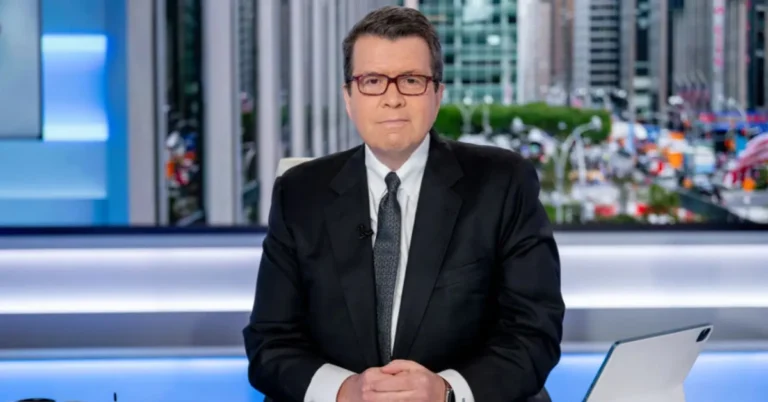 Neil Cavuto speaking on stage during a news event, representing his career as a respected Fox News anchor and journalist.