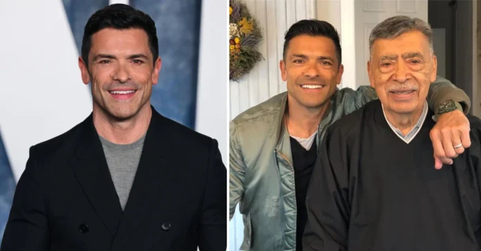 Smiling portrait of Saul Consuelos with his family, highlighting his role as the supportive father behind actor Mark Consuelos’s successful career.