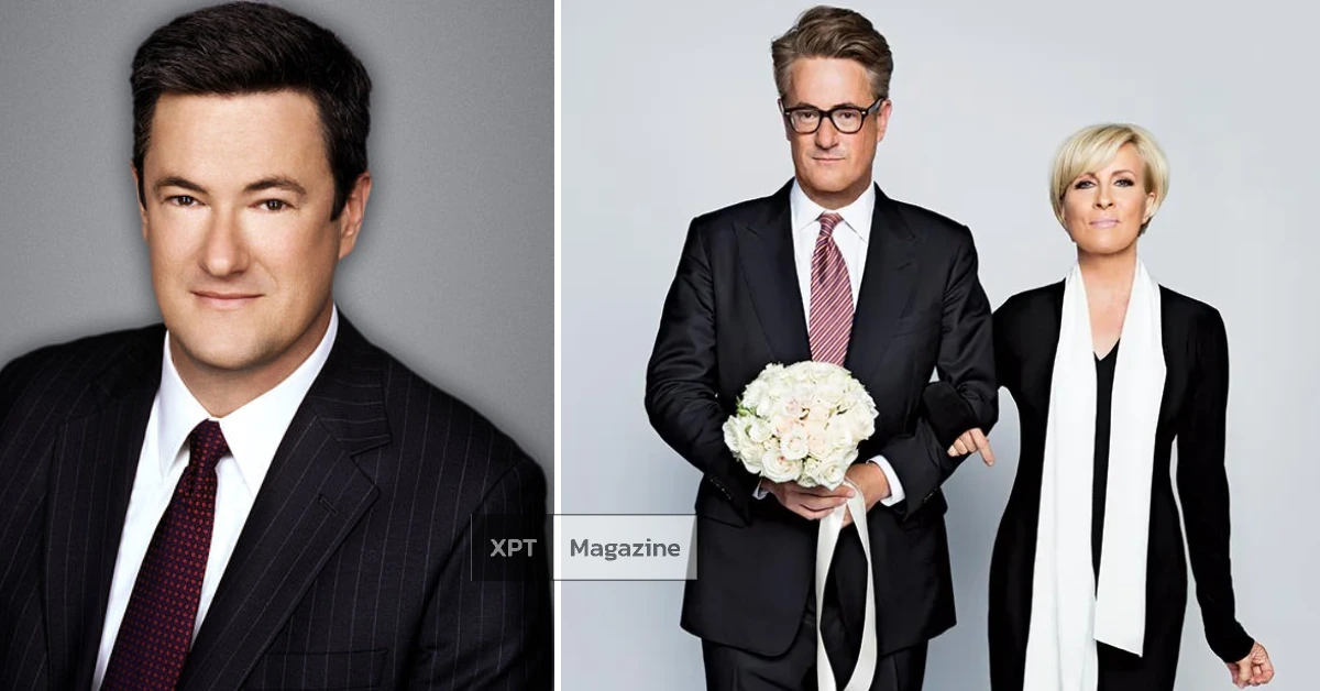 Joe Scarborough speaking confidently on a TV set, showcasing his role as a respected journalist and television host.