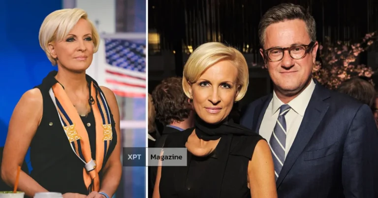 Mika Brzezinski smiling on the Morning Joe set, showcasing her confident presence as a respected journalist and TV host.
