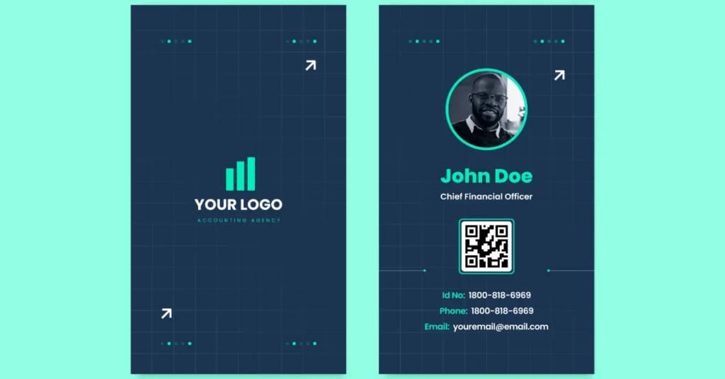 Digital business card design example showing clean layout with contact information, QR code, and professional branding elements on mobile device