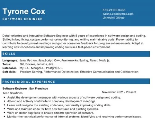 Tech professional reviewing a resume on a laptop after using a resume writing service