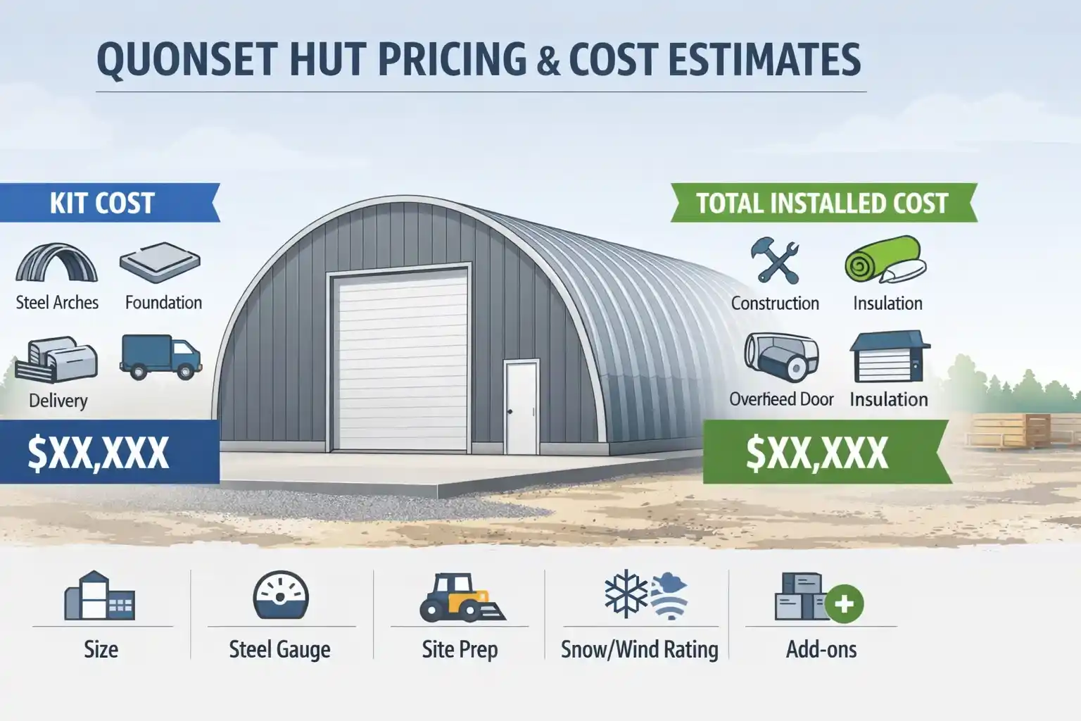 Steel arch Quonset building on a prepared construction site
