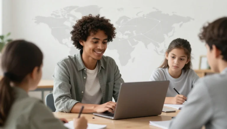 Online educator teaching international students using virtual phone numbers and cloud communication technology