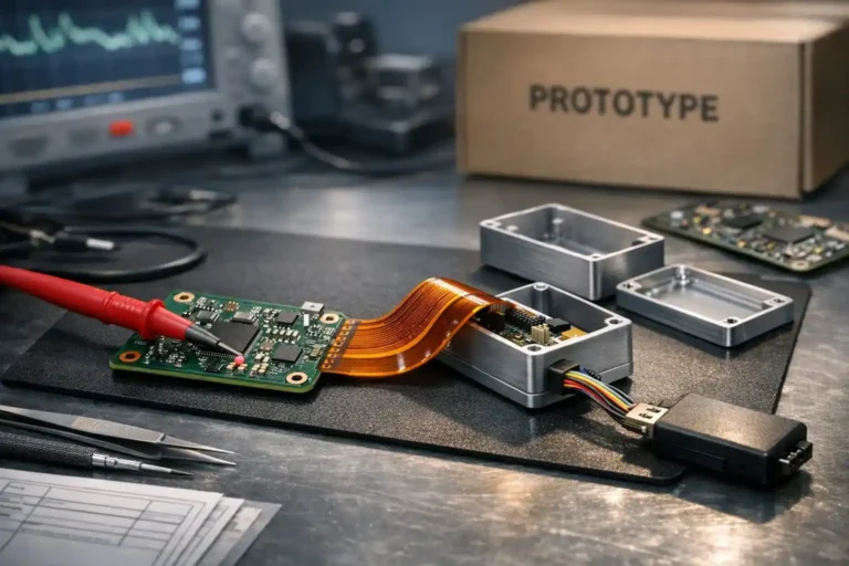 Rigid-flex PCB prototype used by a hardware startup