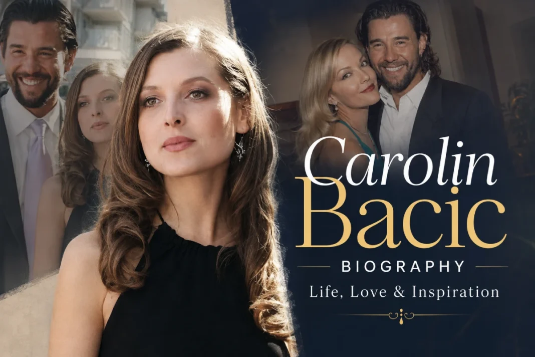 Carolin Bacic Bioghraphy Carolin Bacic biography featured image showing Carolin Bacic in a black dress with a biographical photo collage