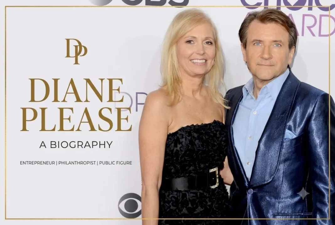 Diane Plese Bioghraphy Diane Please standing in a black dress with her partner behind her, featured on a biography-style cover about philanthropy and family.
