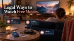 Featured image showing a person watching a movie with callouts for ad-supported streaming, library access, and film archives
